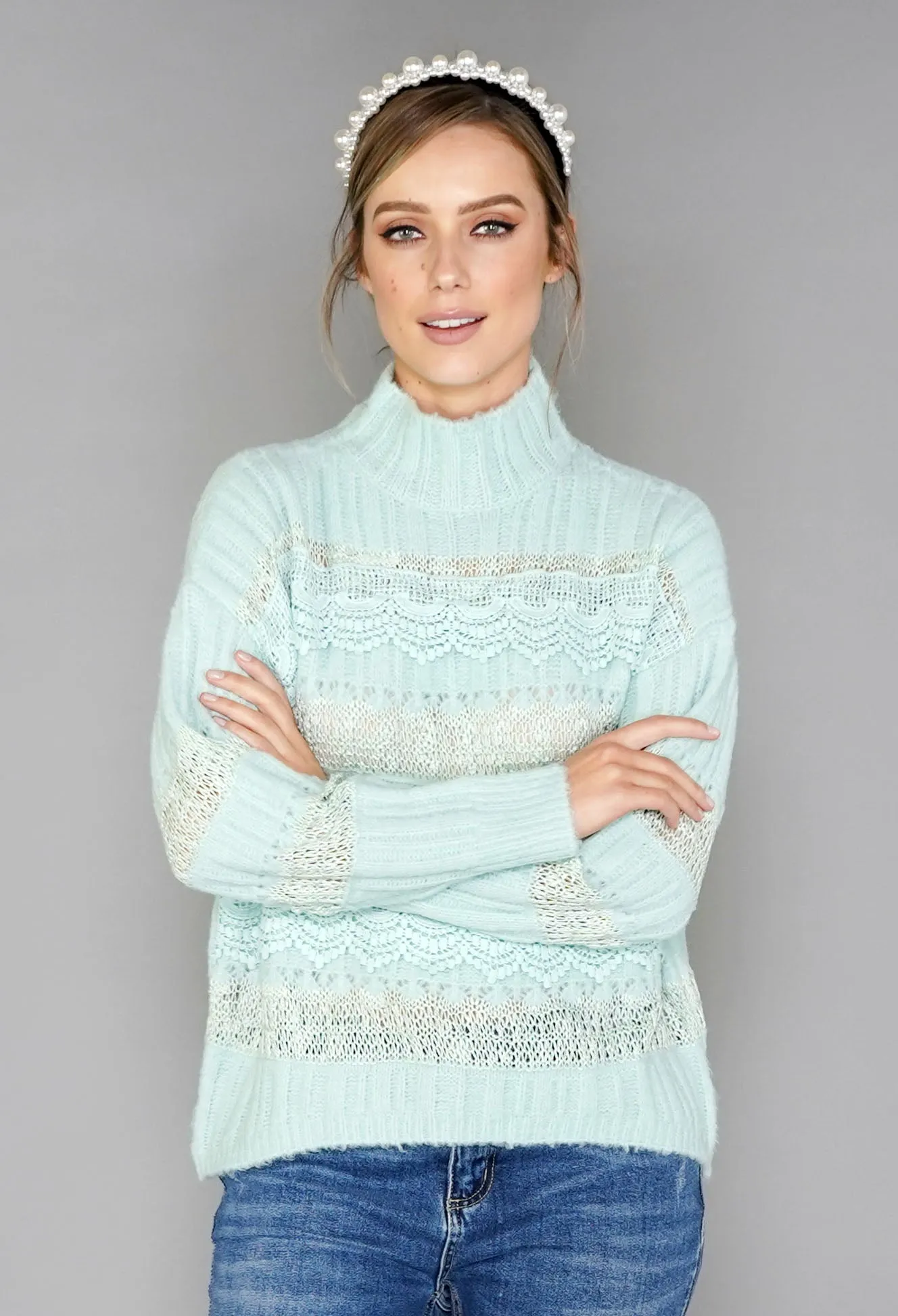 Mint Green Embroidery Pattern Knit