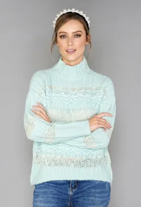 Mint Green Embroidery Pattern Knit