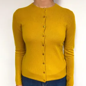 Mustard Yellow Cashmere Crew Neck Cardigan Small