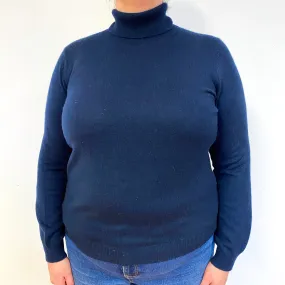 Navy Blue Cashmere Polo Neck Jumper Extra Large