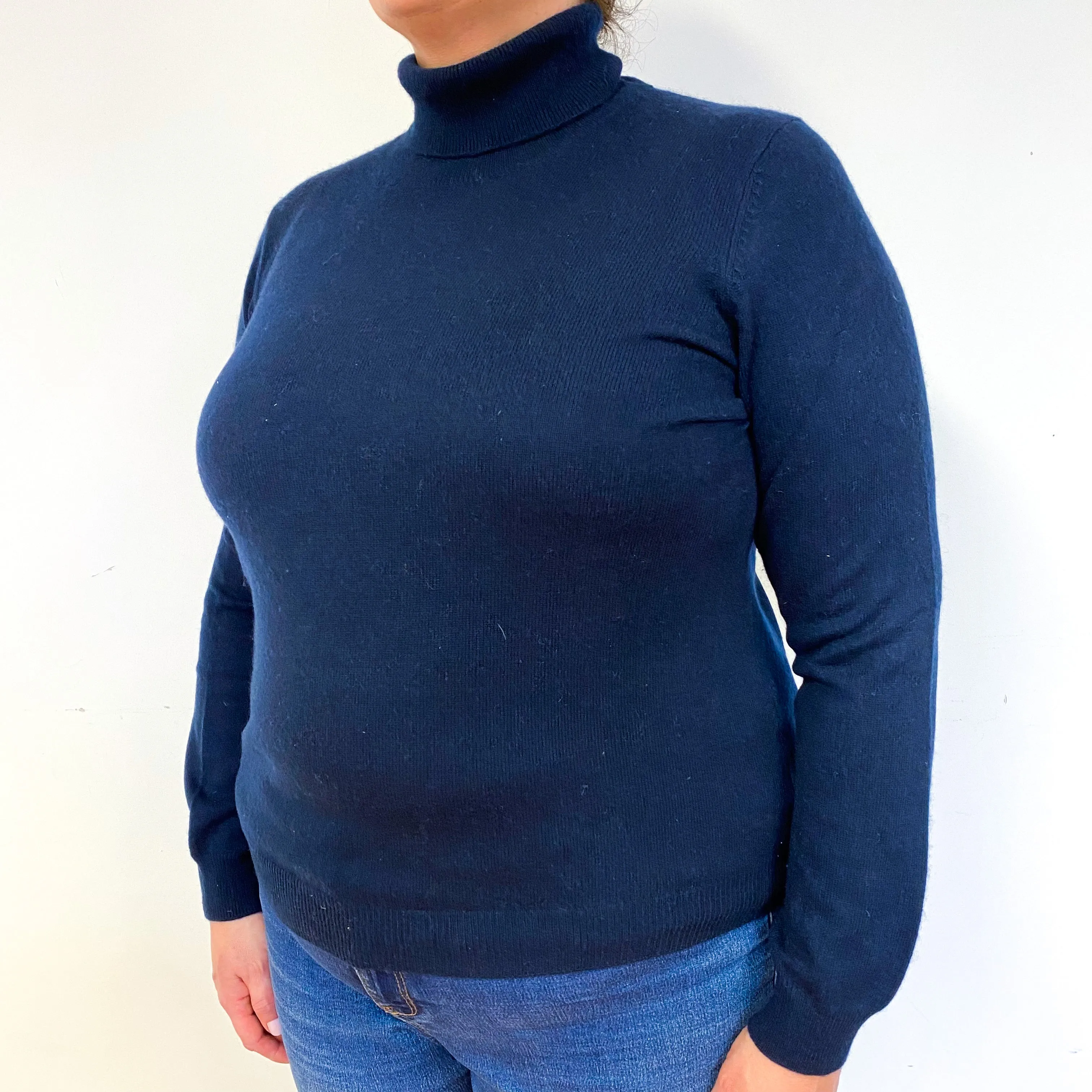 Navy Blue Cashmere Polo Neck Jumper Extra Large