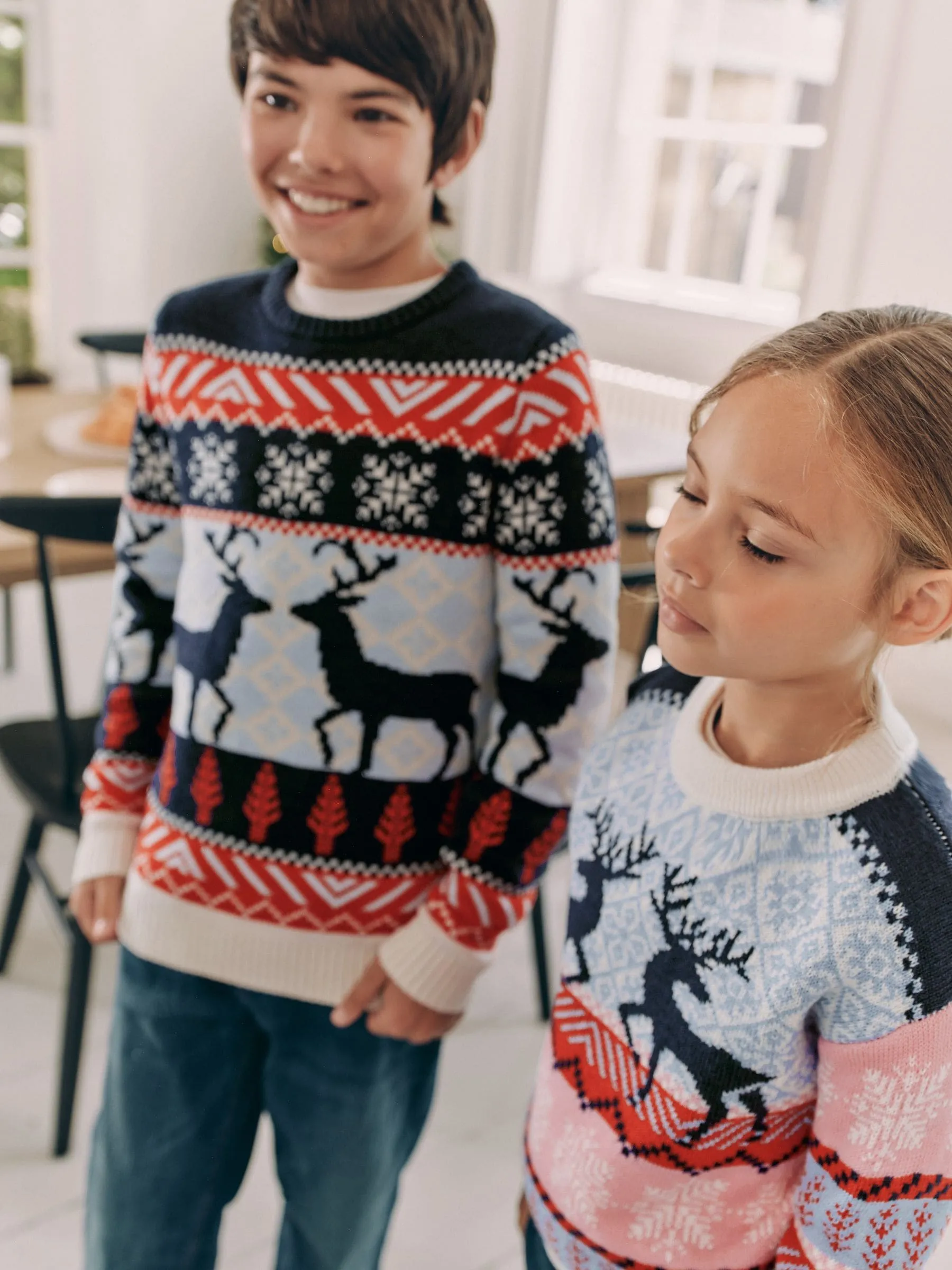 Navy Blue/Red Matching Family Boys Christmas Fairisle Pattern Reindeer Jumper (3mths-16yrs)
