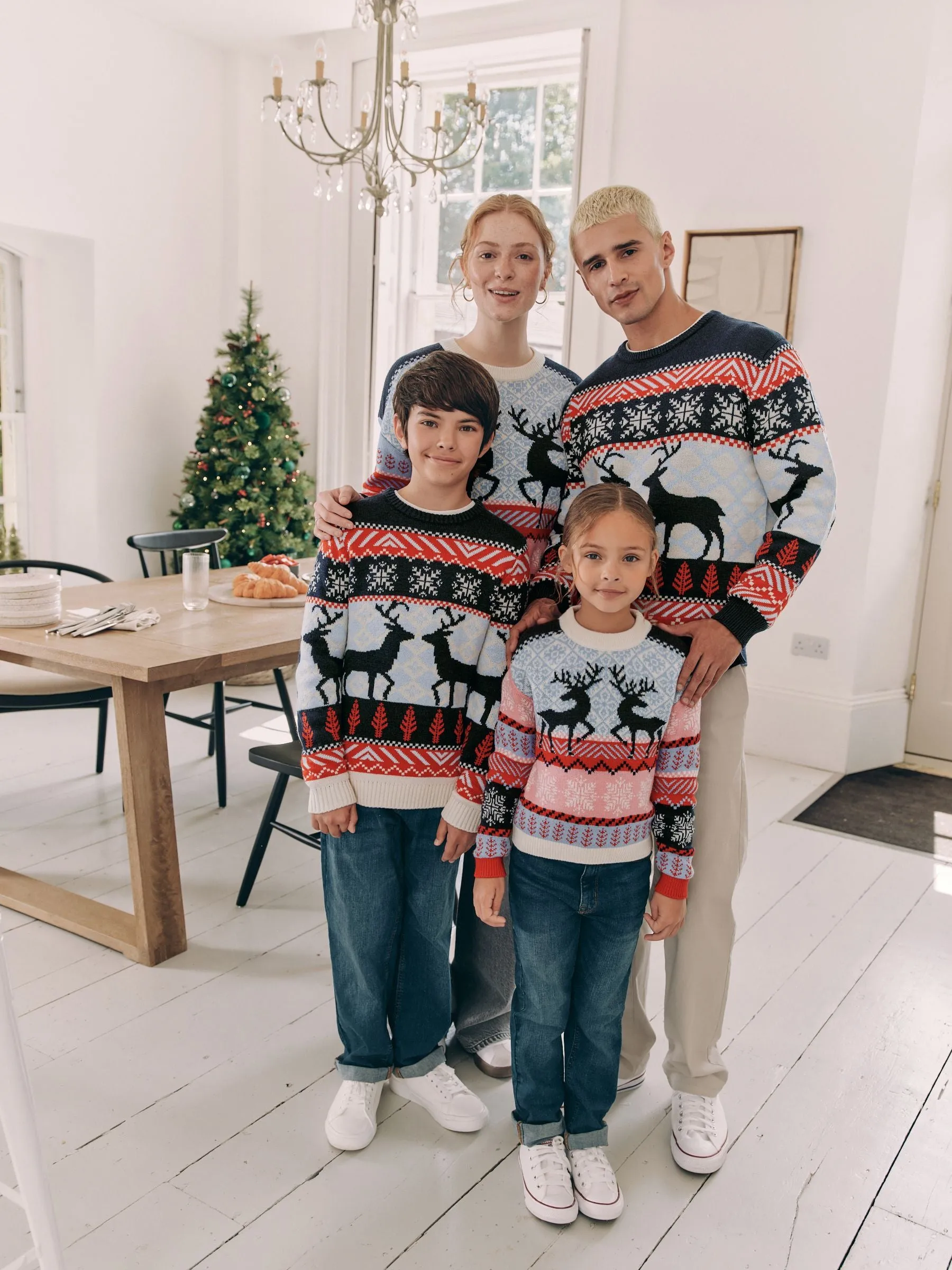 Navy Blue/Red Matching Family Boys Christmas Fairisle Pattern Reindeer Jumper (3mths-16yrs)