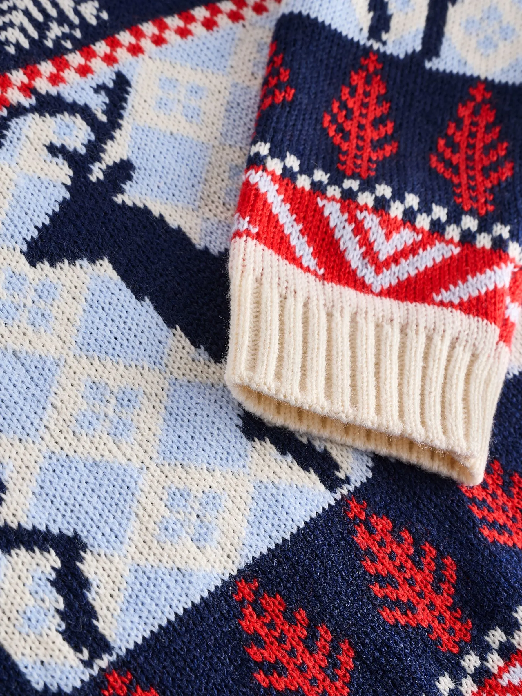 Navy Blue/Red Matching Family Boys Christmas Fairisle Pattern Reindeer Jumper (3mths-16yrs)
