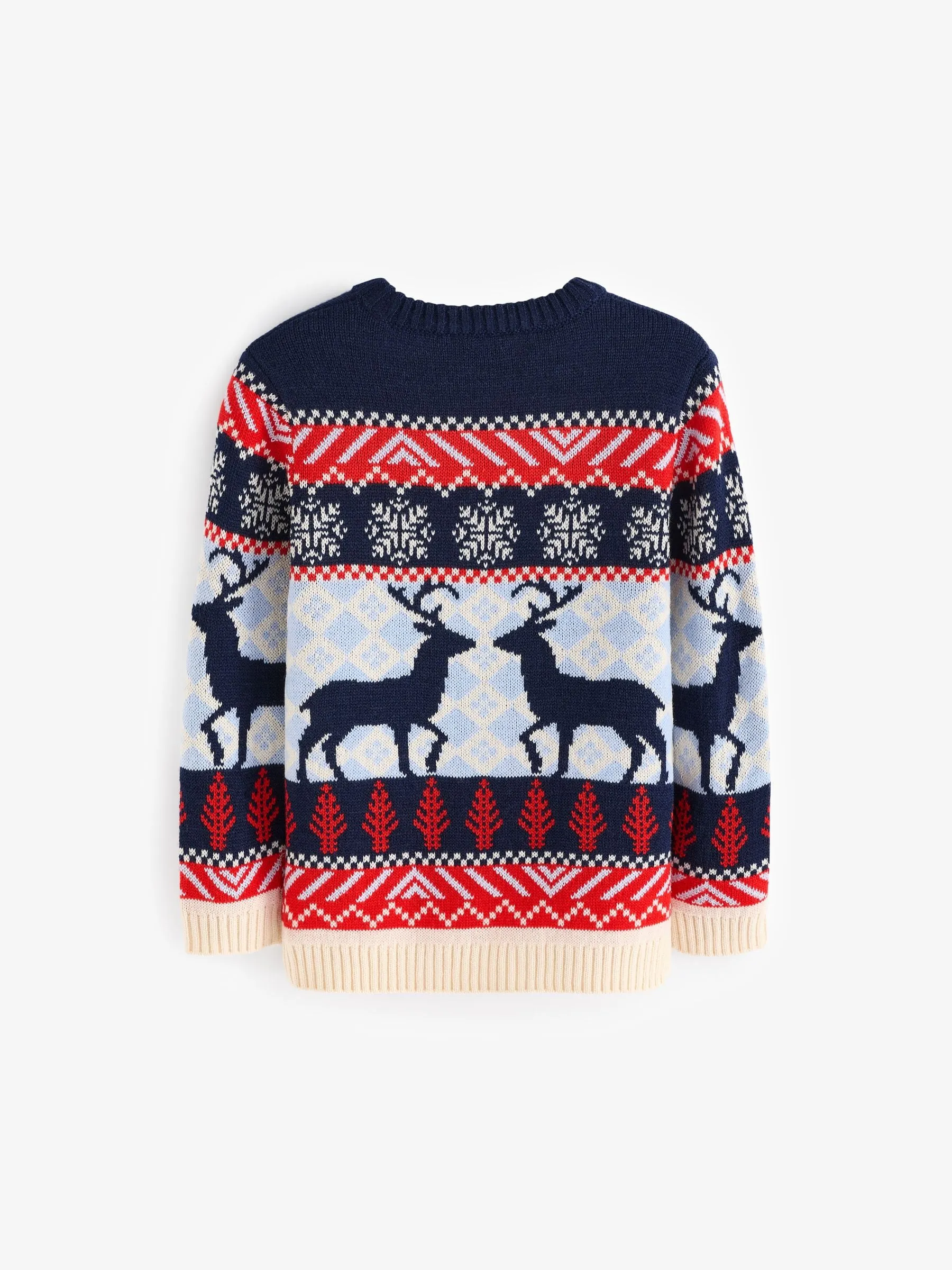 Navy Blue/Red Matching Family Boys Christmas Fairisle Pattern Reindeer Jumper (3mths-16yrs)