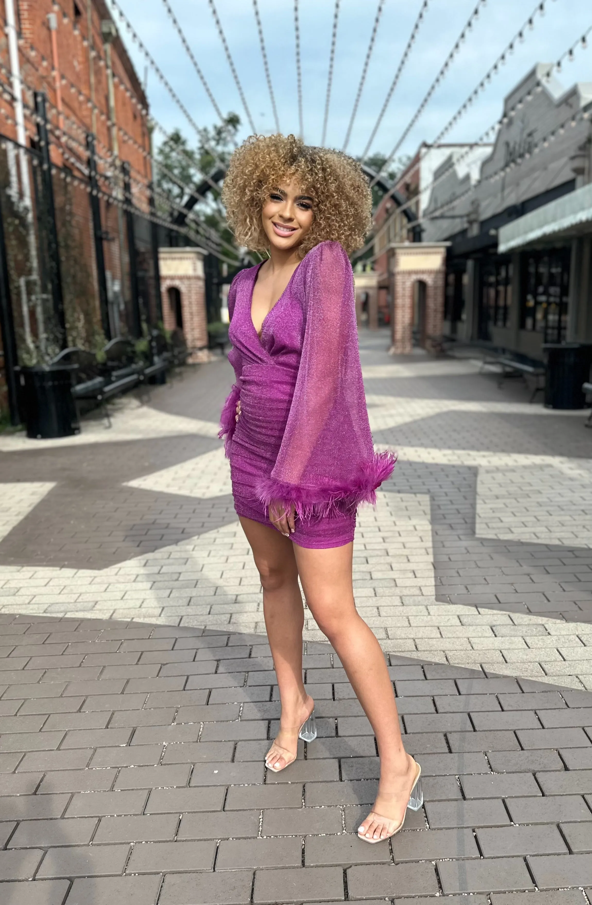 Nixie Glittered Bell Sleeve Mini Dress