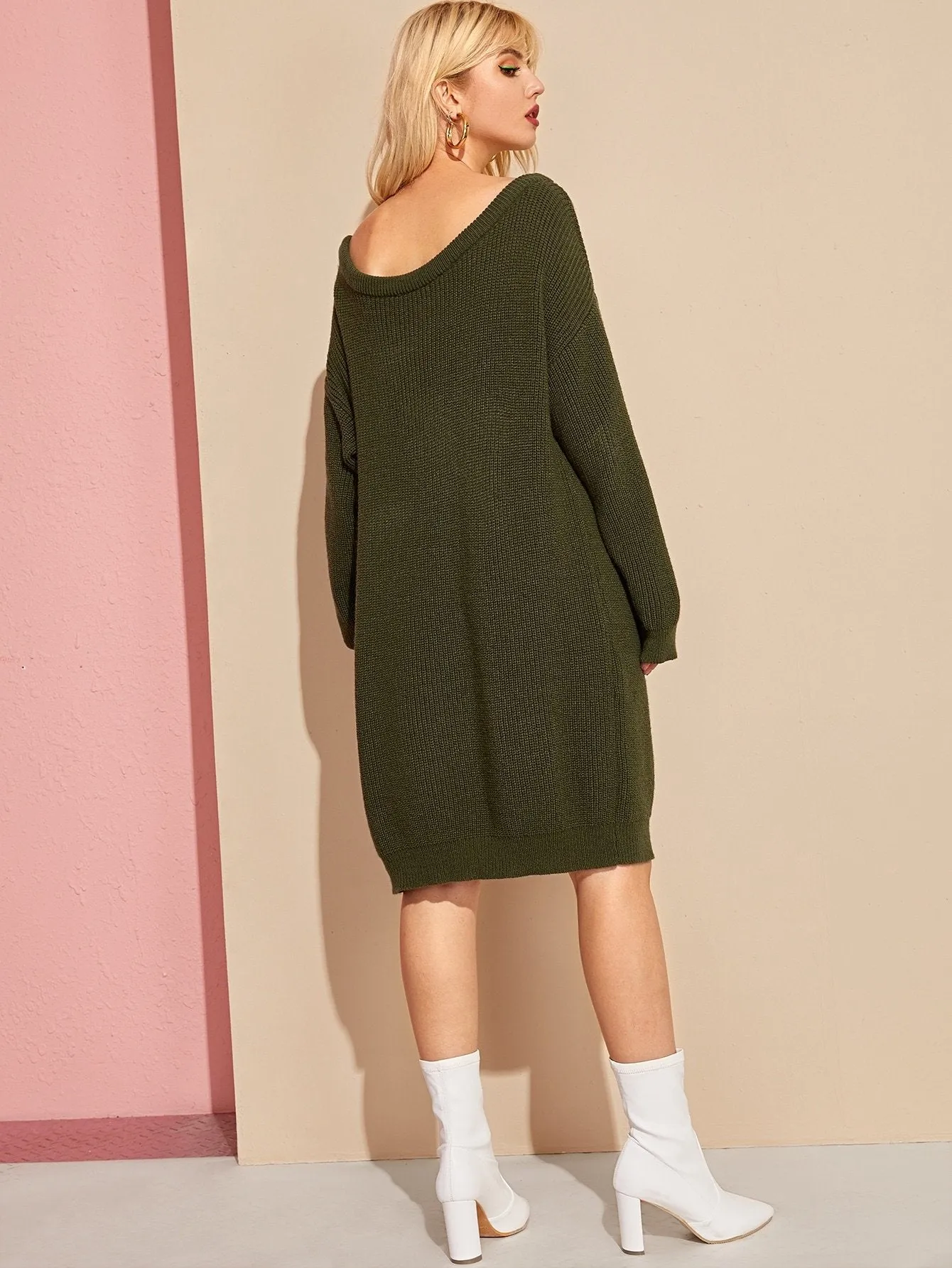 Off The Shoulder Drop Shoulder Jumper Dress