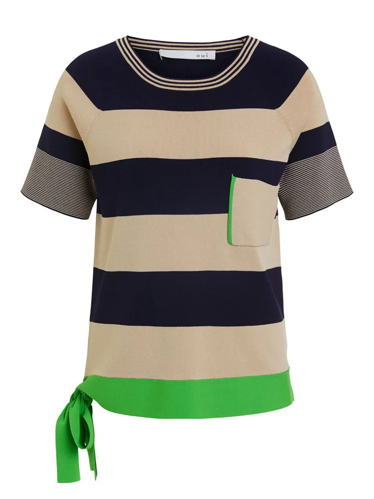 Oui Stripe Jumper Light Stone & Blue