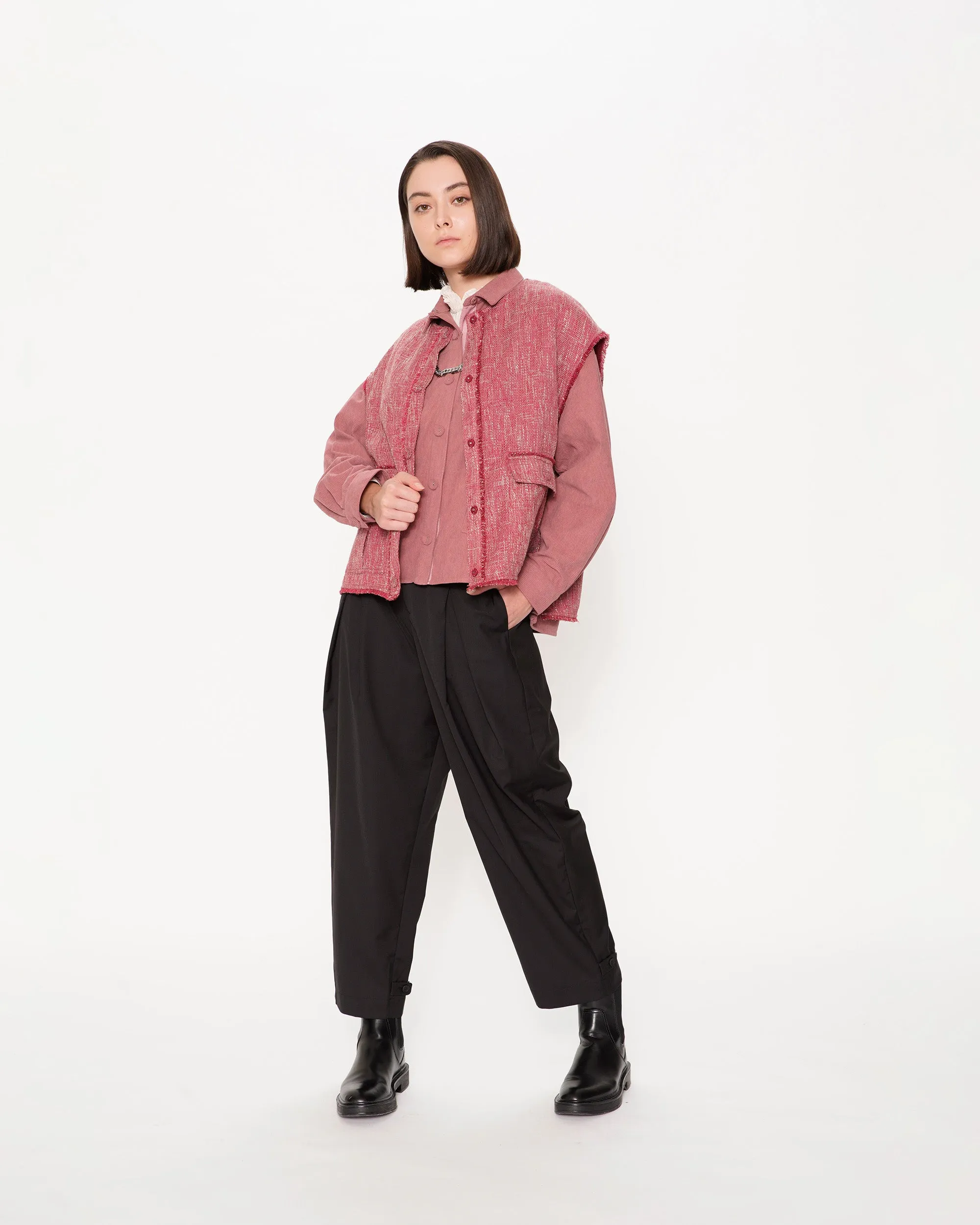 Poly Rayon Folded Waist Taper Pants