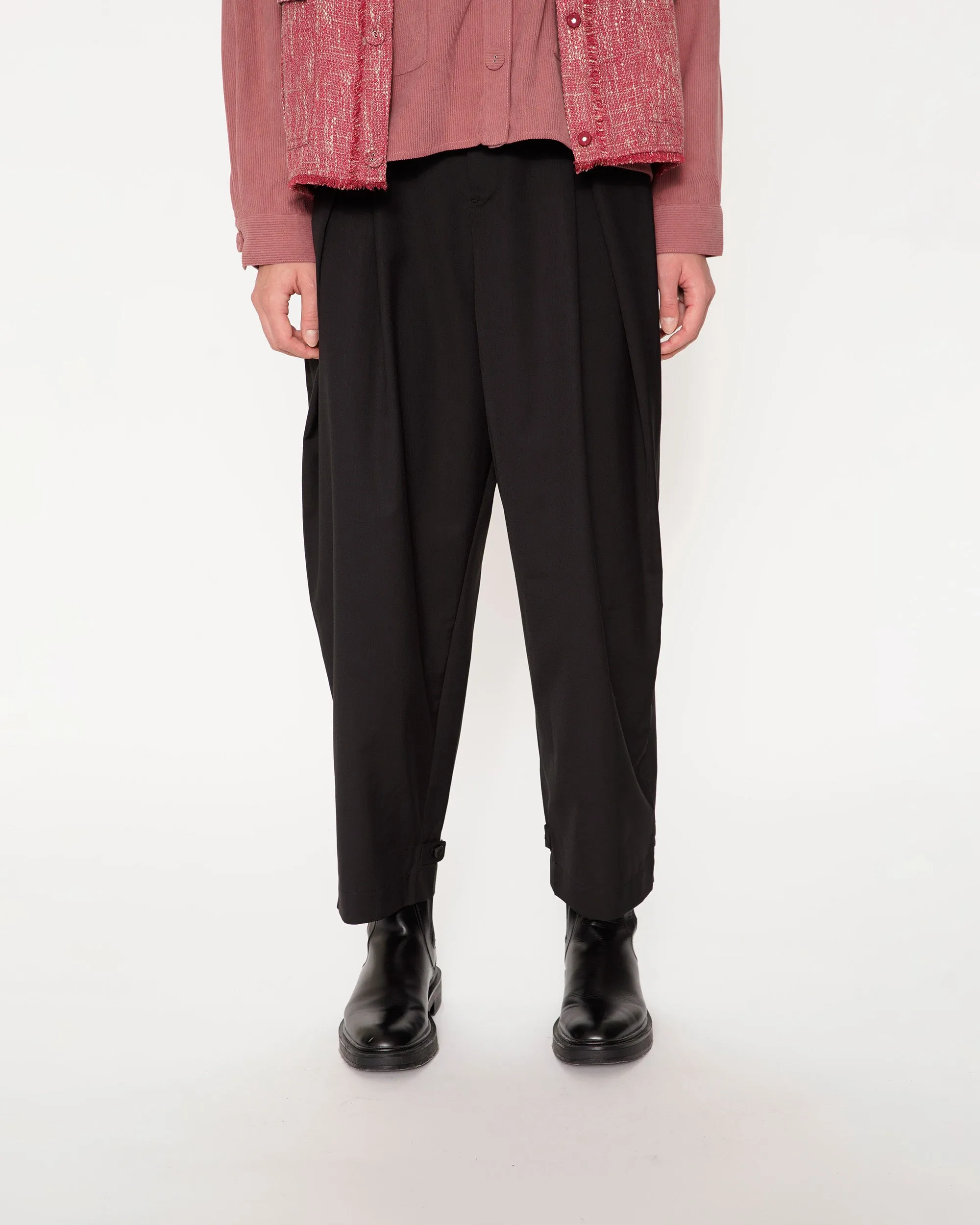 Poly Rayon Folded Waist Taper Pants