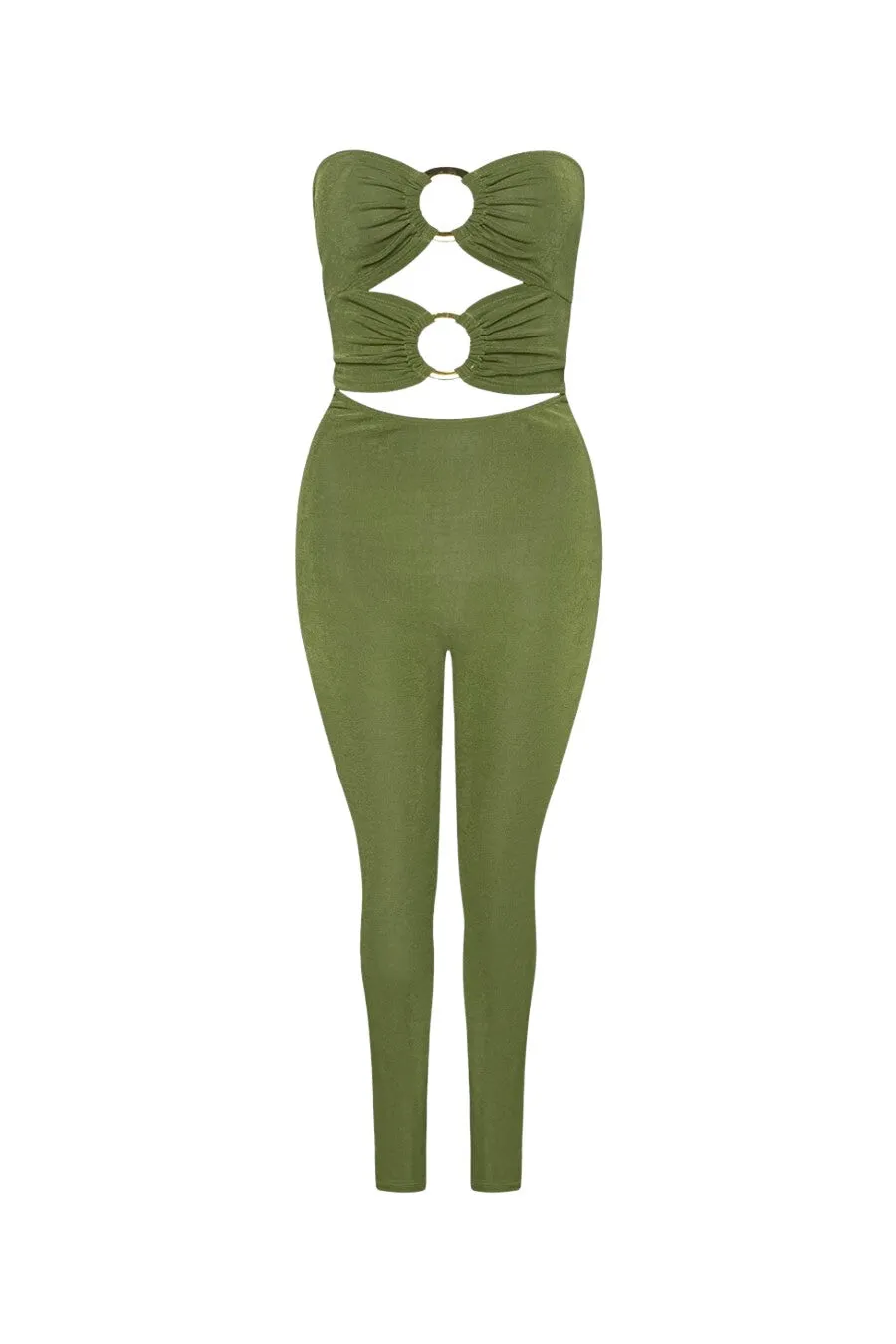 "TRENDSETTER" Stone Green & Gold Tube Jumpsuit