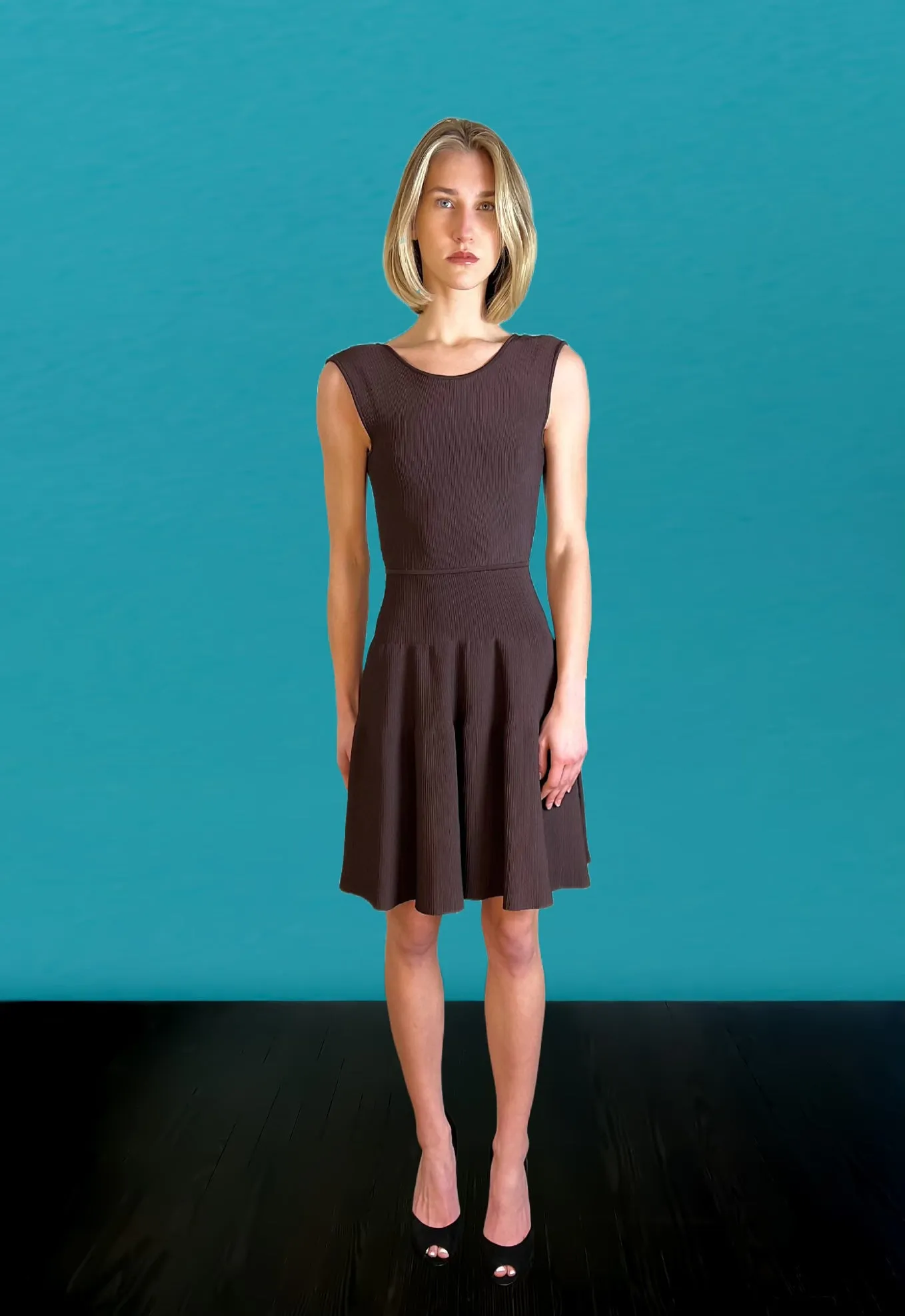 Rib Knit Dress - Brown