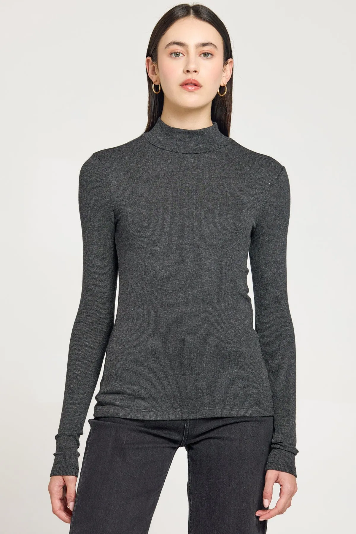 Ribbed Long Sleeve Mock Tee
