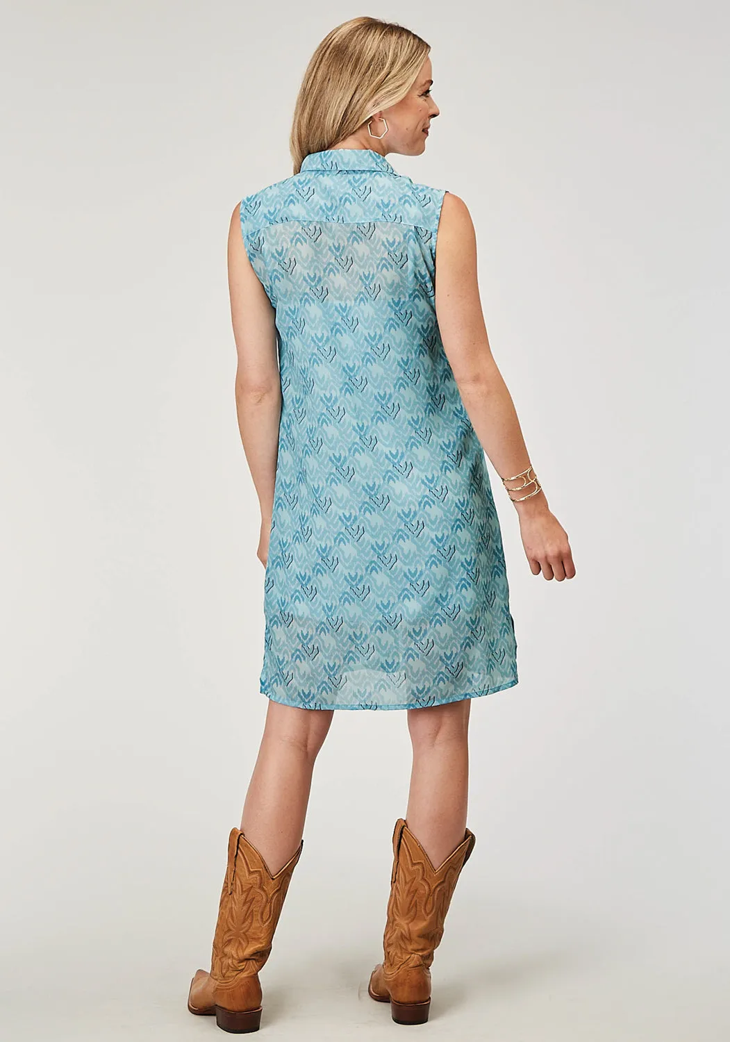 Roper Womens 1978 Ikat Chevron Blue 100% Polyester S/L Dress