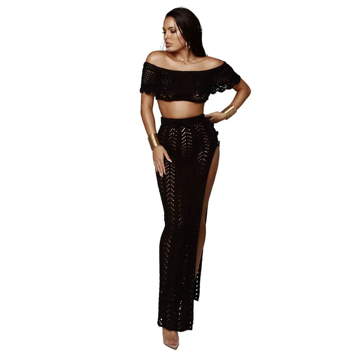 Sexy Beach Knit Cutout High Waist Maxi Dress