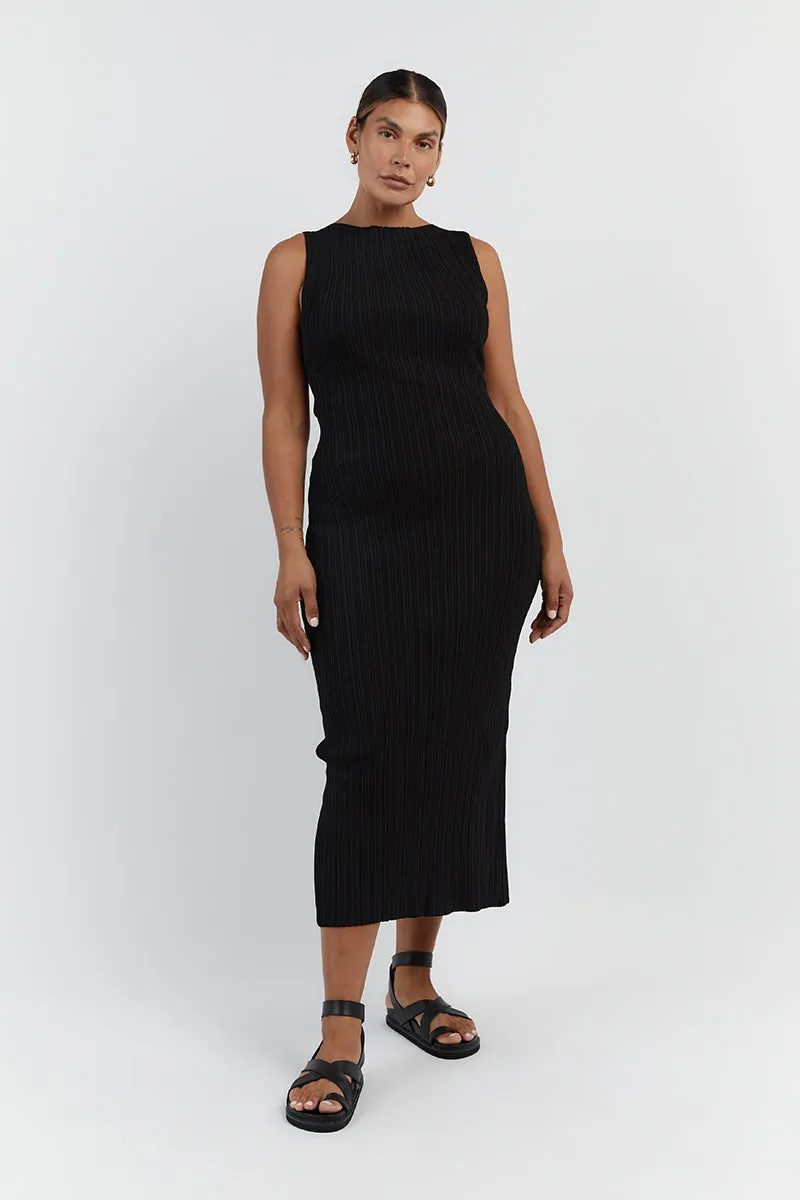 SIENNA BLACK KNIT MIDI DRESS