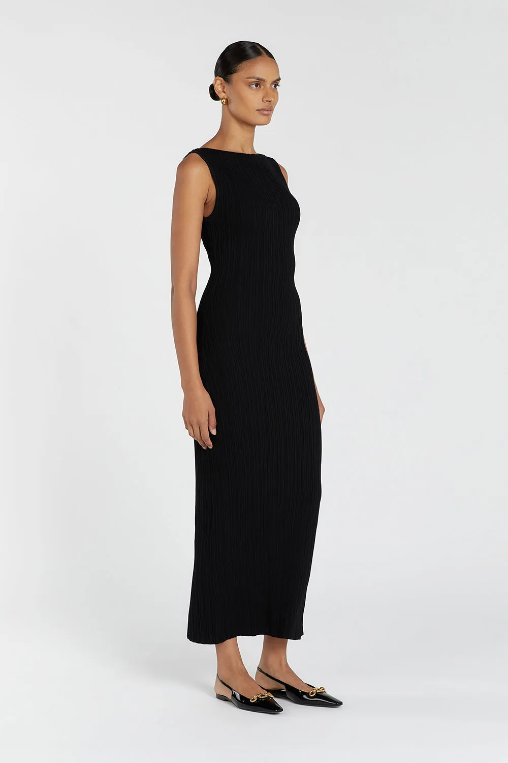 SIENNA BLACK KNIT MIDI DRESS