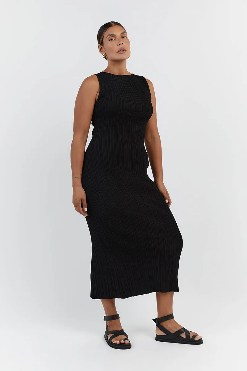 SIENNA BLACK KNIT MIDI DRESS