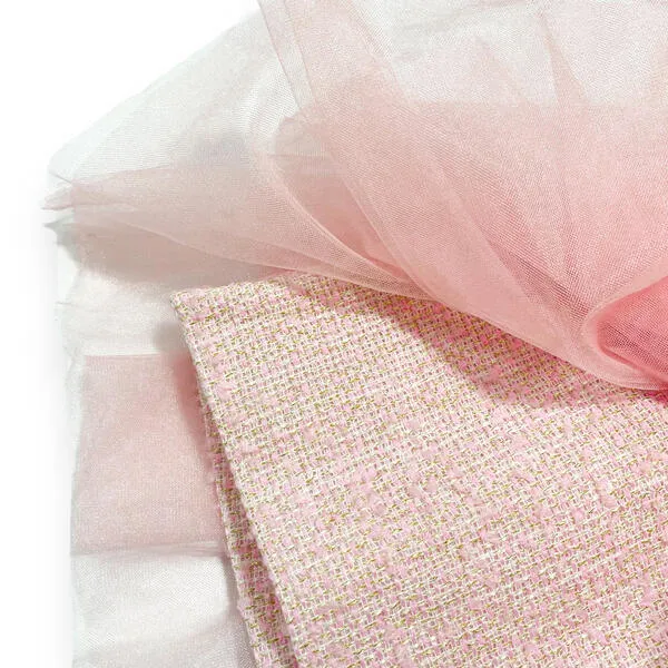 Sleeveless Tweed Tulle Dress - Pink