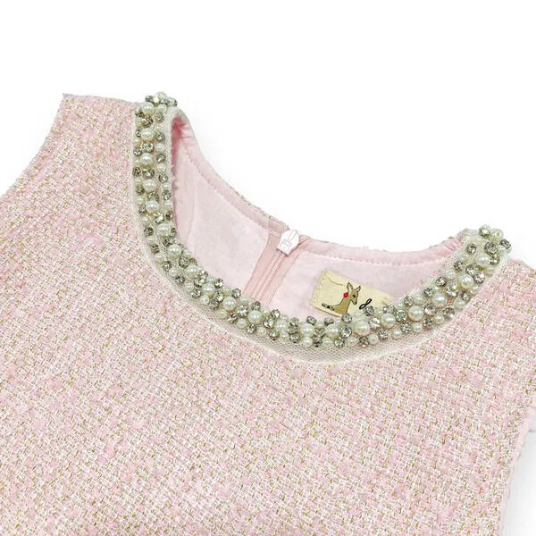 Sleeveless Tweed Tulle Dress - Pink