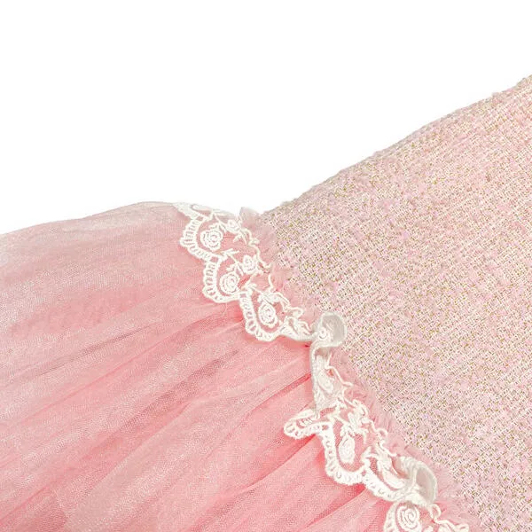 Sleeveless Tweed Tulle Dress - Pink