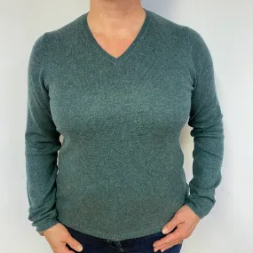 Spruce Green Cashmere V-Neck Jumper Large.