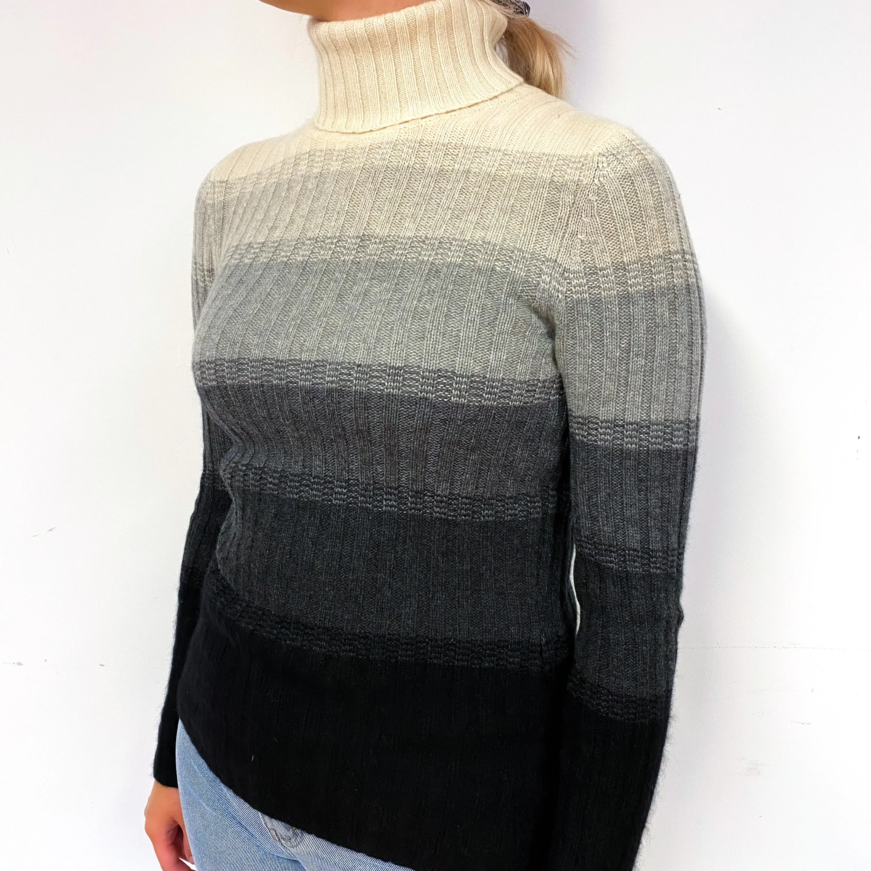 Striped Slim Fit Cashmere Polo Neck Jumper Small