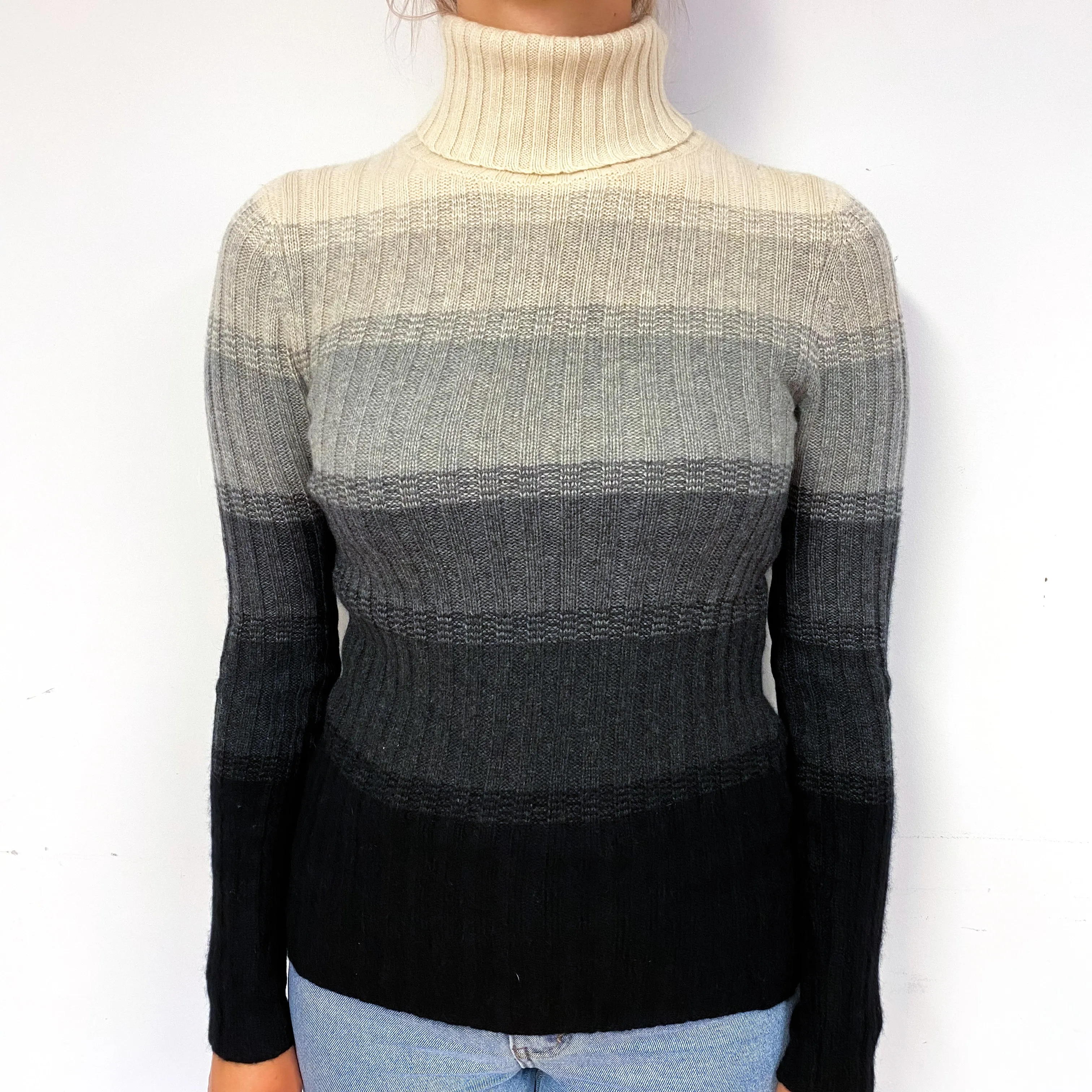 Striped Slim Fit Cashmere Polo Neck Jumper Small
