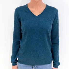 Teal Blue Cashmere V-Neck Jumper Small