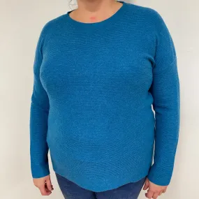 Teal Green Waffle Knit Cashmere Crew Neck Jumper Extra Large