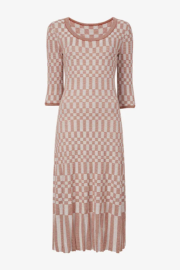 Tippy Dress - Checkered Knit :: Red Clay / Natural