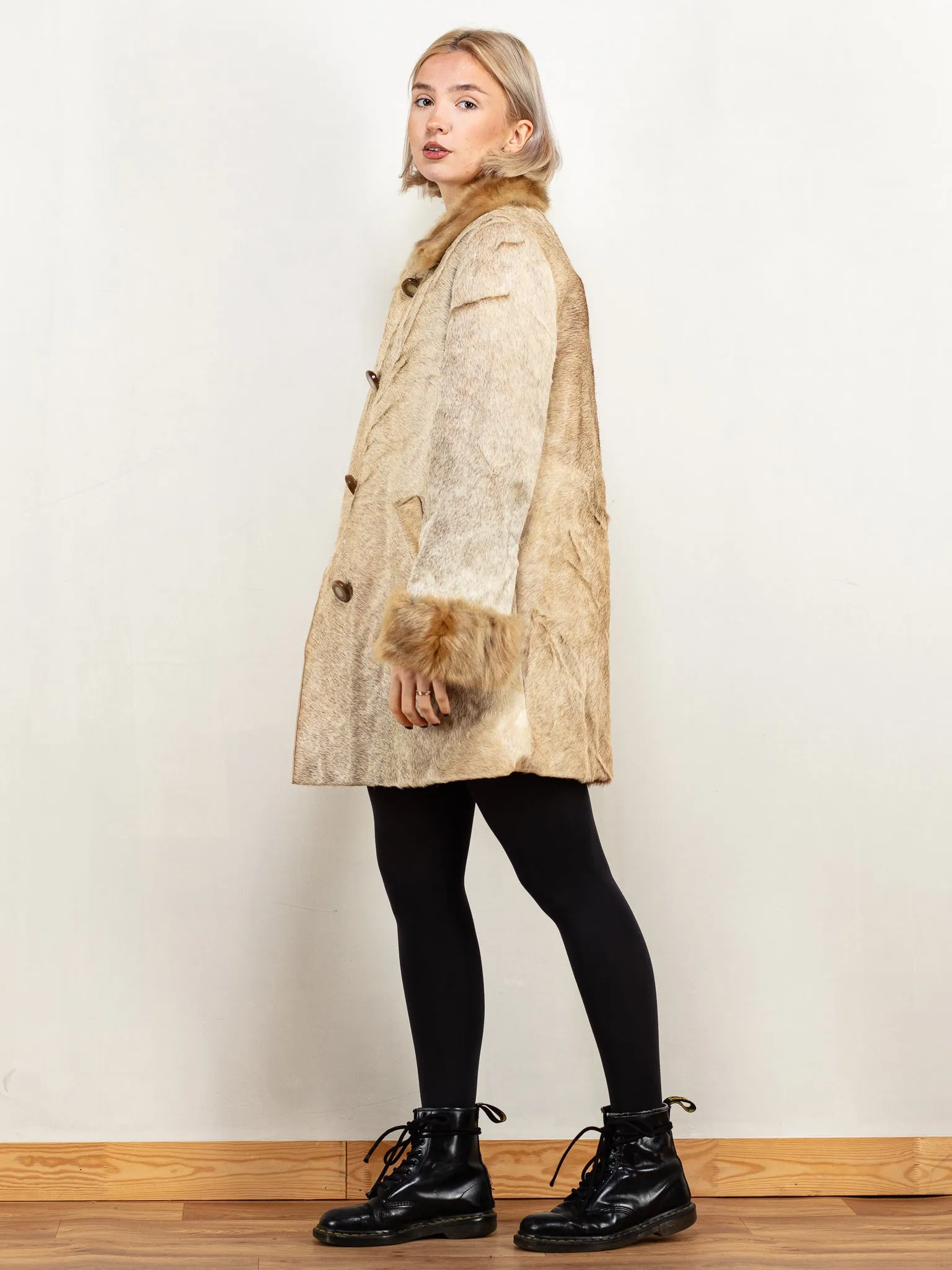 Vintage 60's Women Cows Fur Coat in Grey