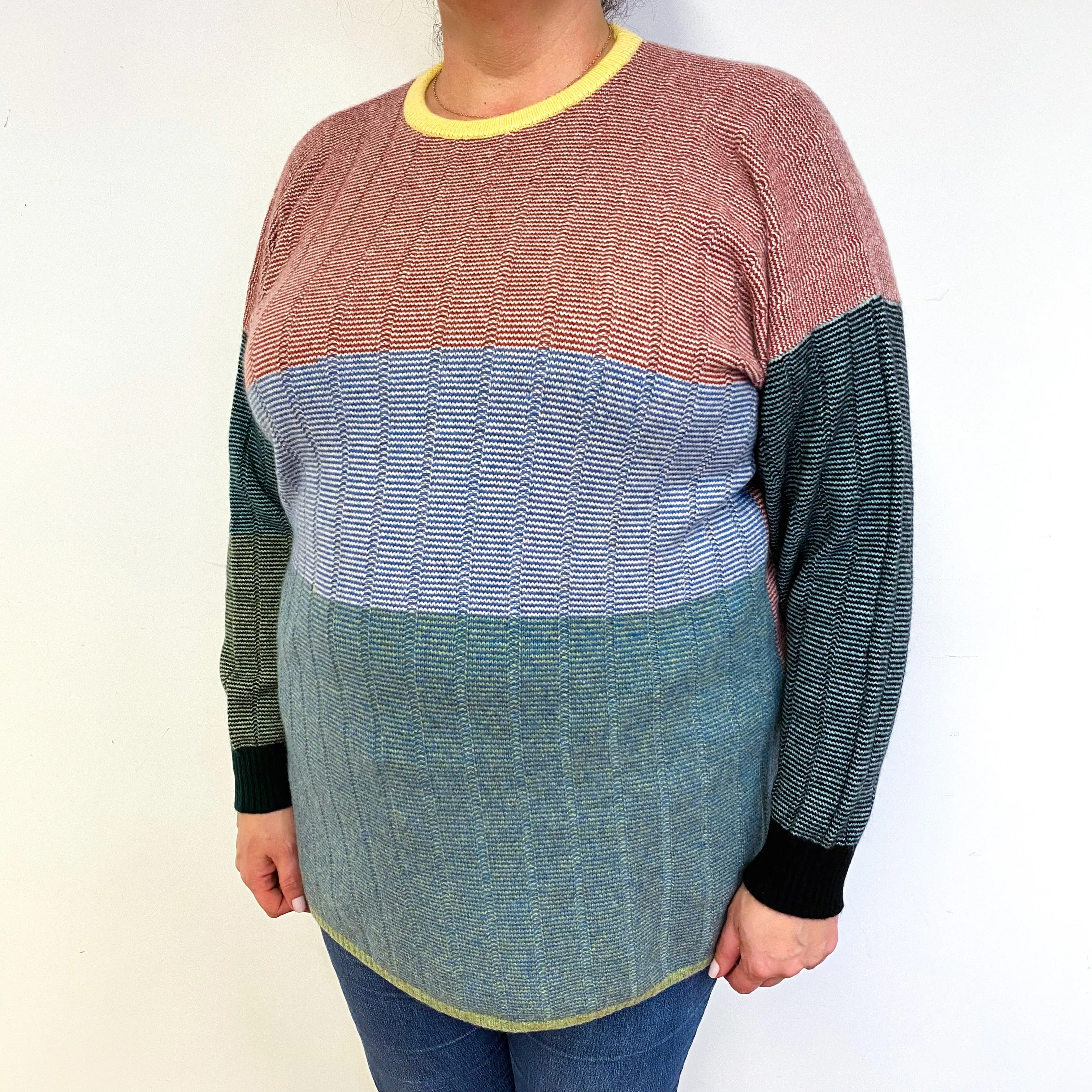Vintage Pringle Colour Block Cashmere Crew Neck Jumper Extra Large