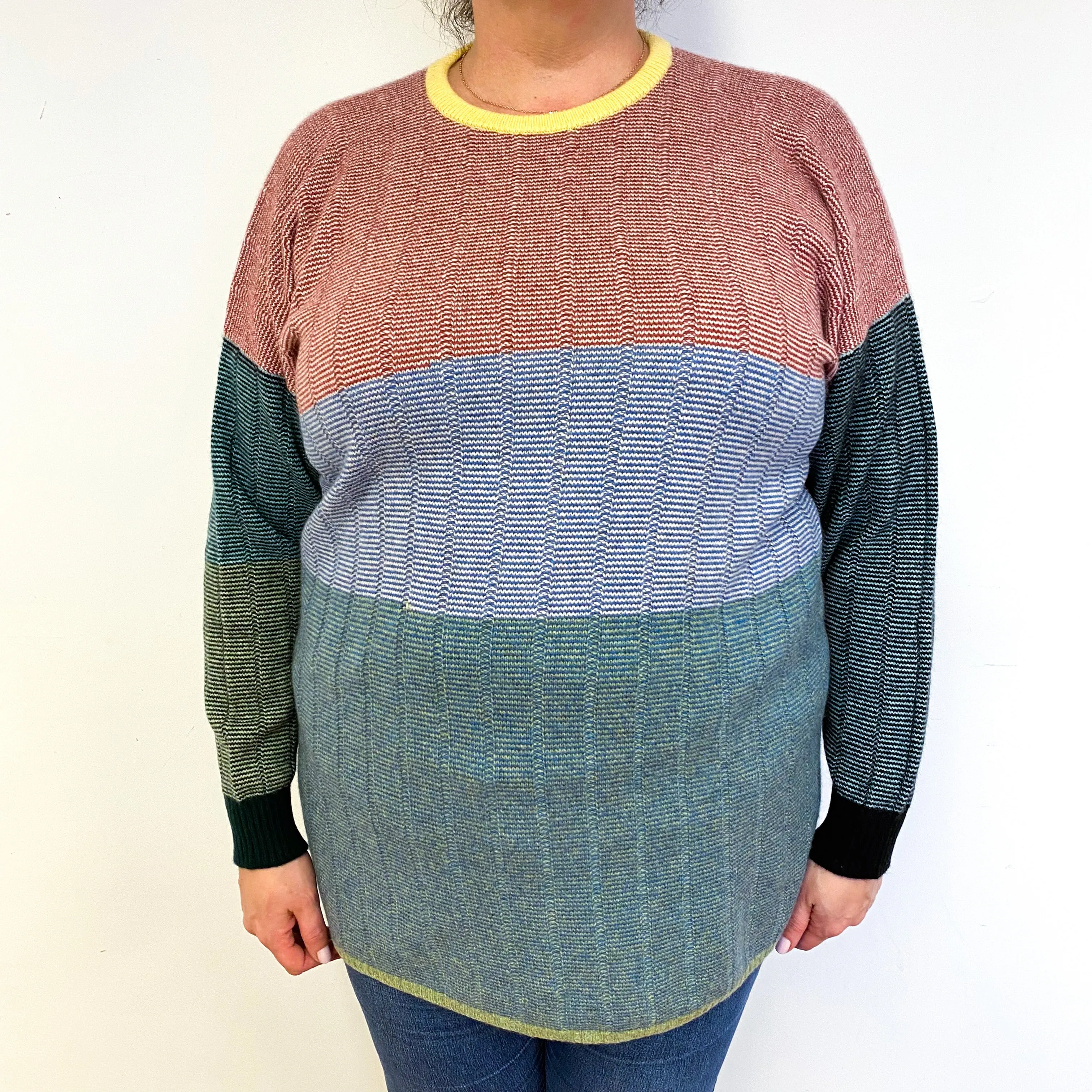 Vintage Pringle Colour Block Cashmere Crew Neck Jumper Extra Large