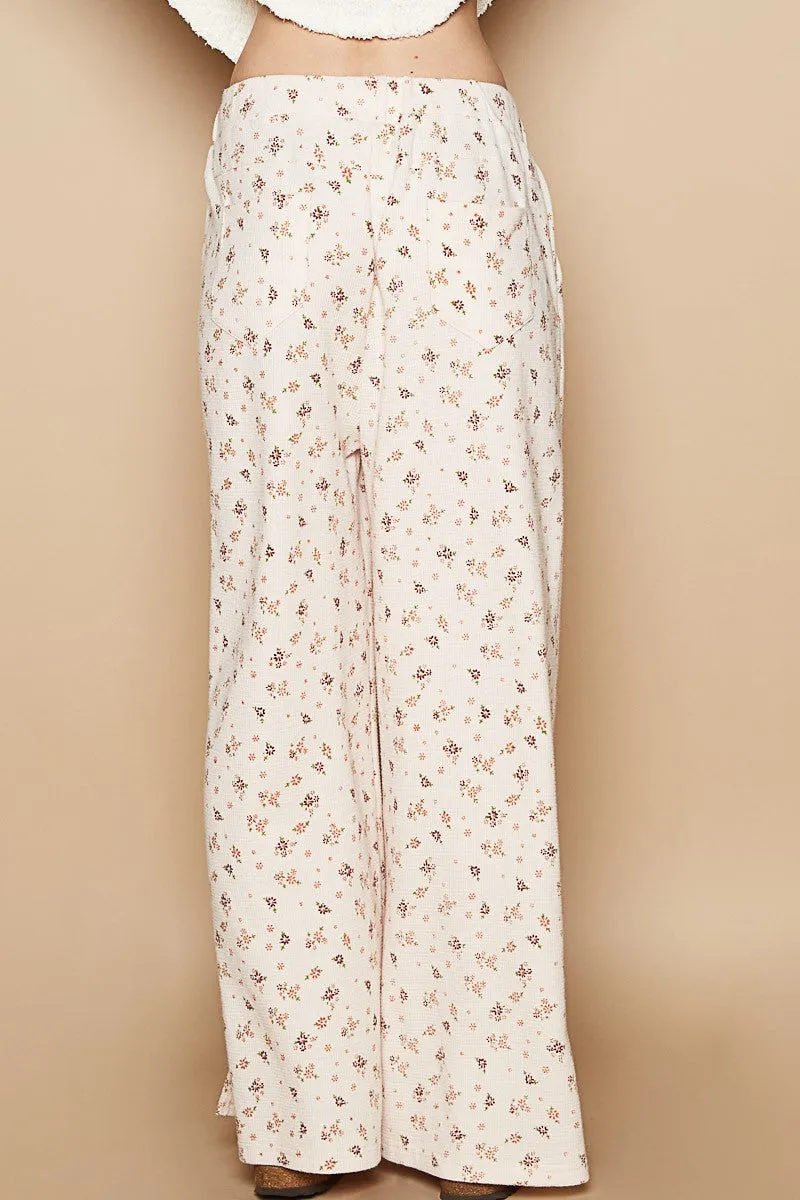 Vintage Washed Stretchable Waist Band Causal Pants - ALMOND FLORAL