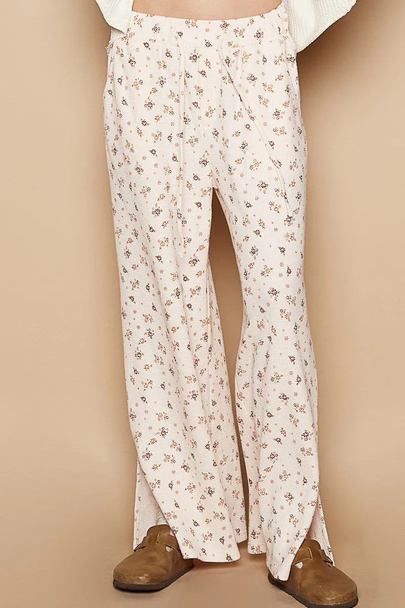 Vintage Washed Stretchable Waist Band Causal Pants - ALMOND FLORAL