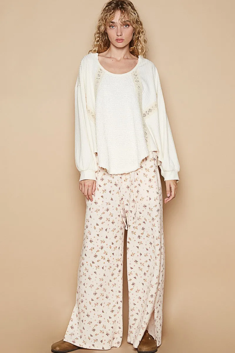 Vintage Washed Stretchable Waist Band Causal Pants - ALMOND FLORAL