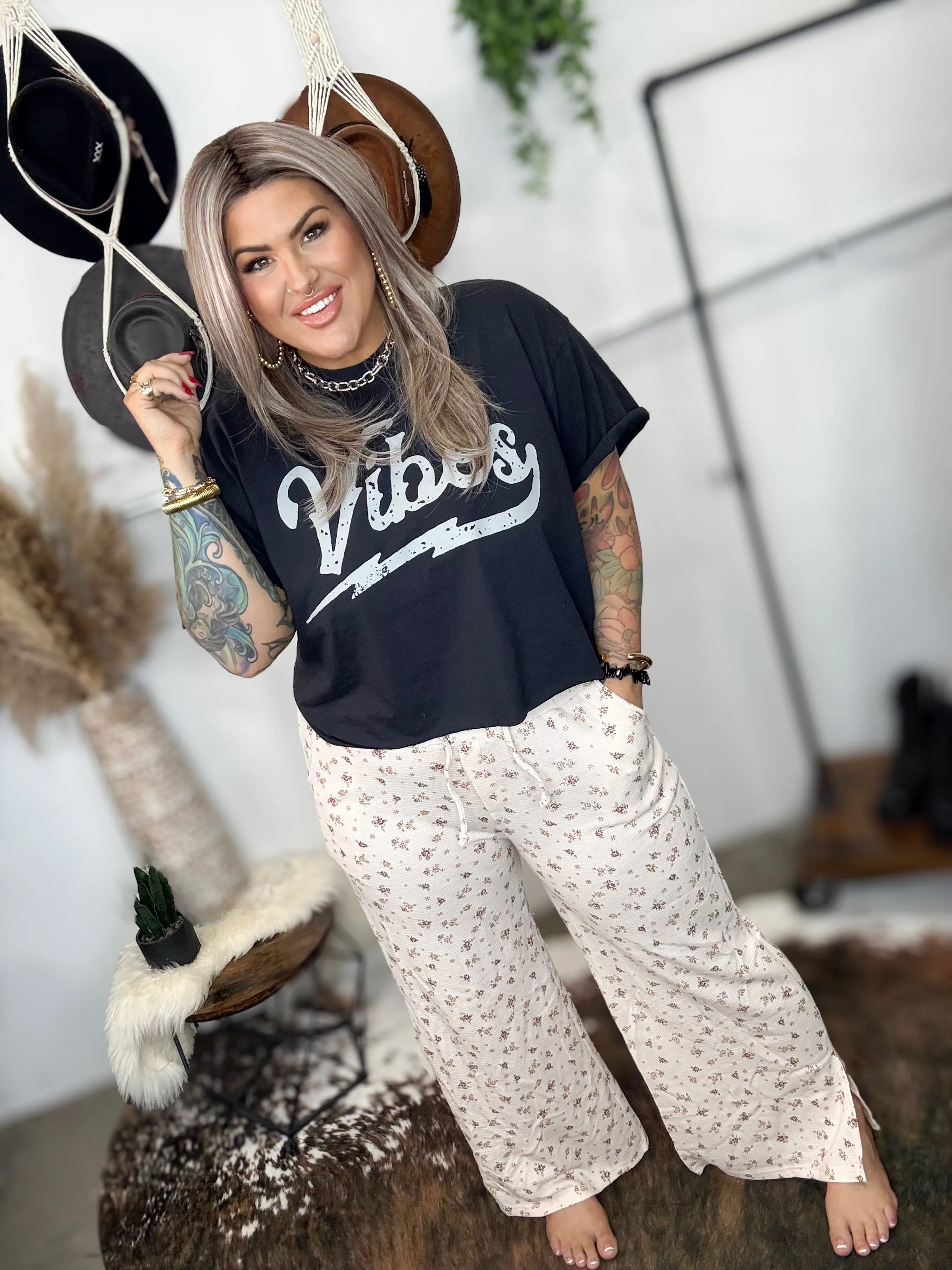 Vintage Washed Stretchable Waist Band Causal Pants - ALMOND FLORAL
