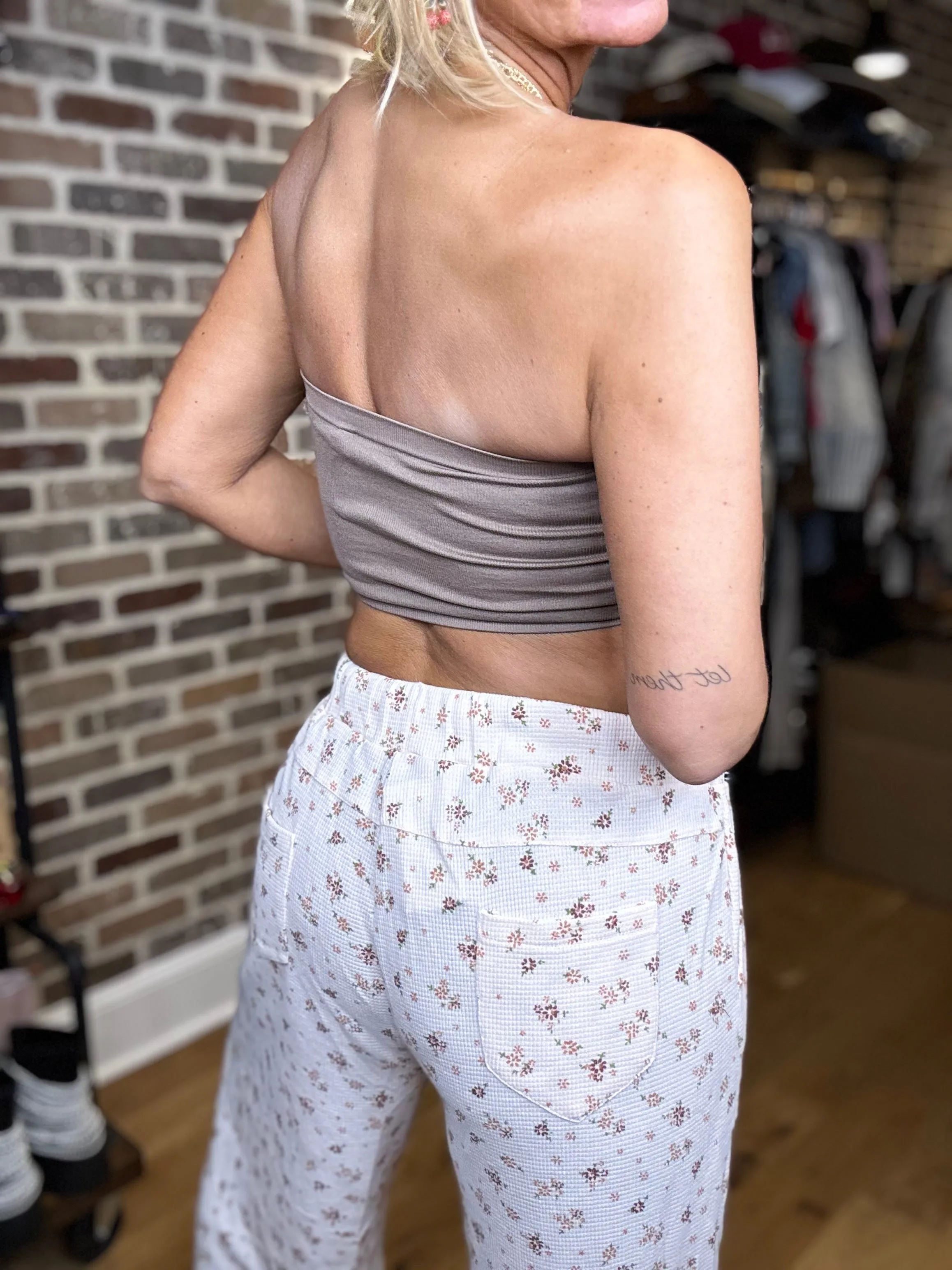 Vintage Washed Stretchable Waist Band Causal Pants - ALMOND FLORAL