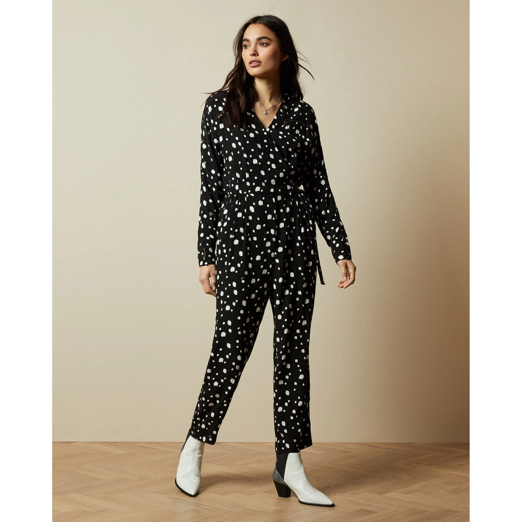 Women Kollet-Polka Dot Wrap Jumpsuit - Black