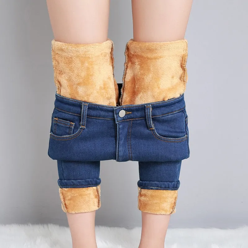 Women Thermal Warm Jeans