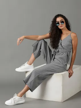 Women's White Checked Jumpsuit