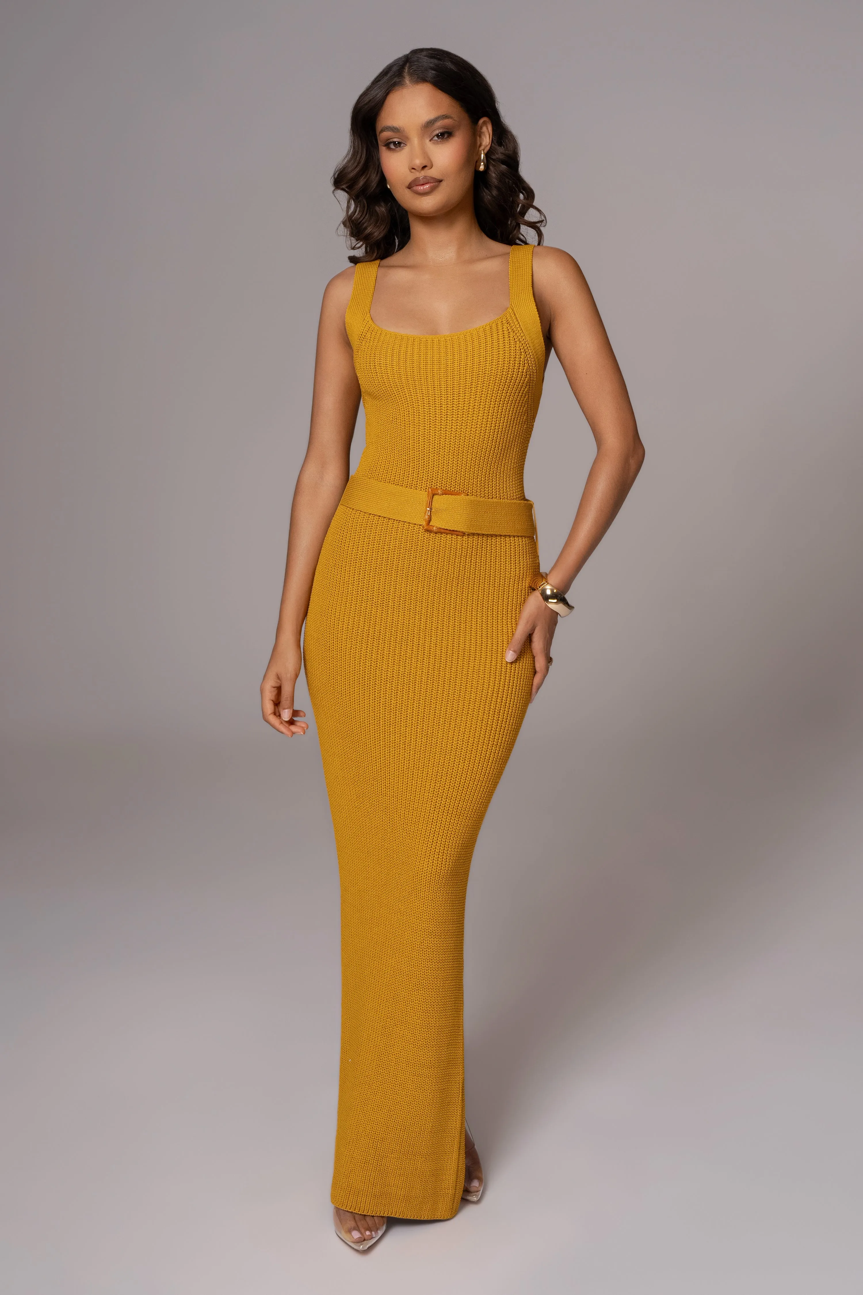 Yellow Moonrise Ribbed Maxi Dress